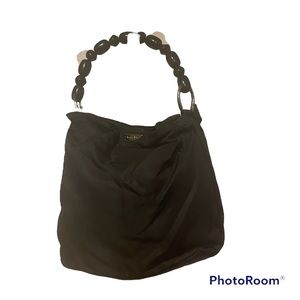 Authentic Christian Dior Black Nylon Beaded Handle Hobo Bag